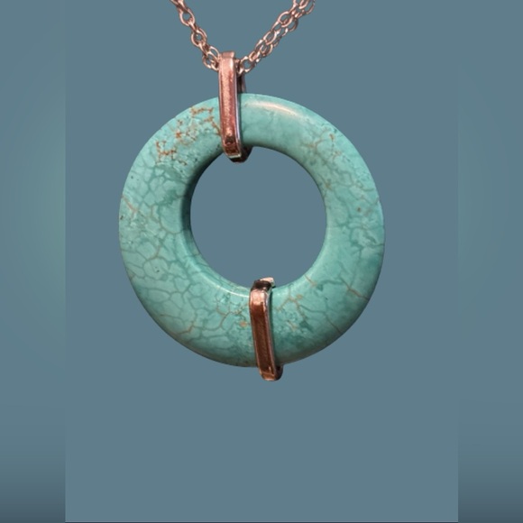 Vintage Signed Coolie Lee Turquoise Necklace 18” Chain - non/ binary - Picture 2 of 8